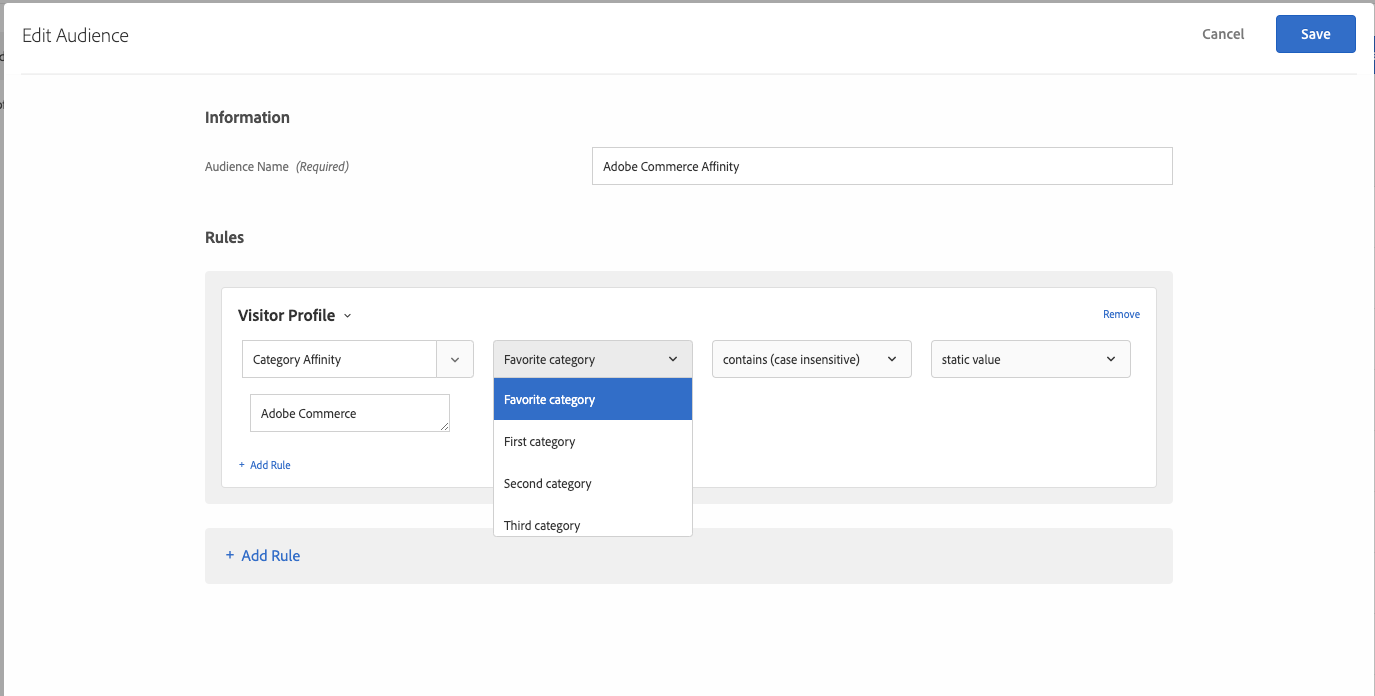 Adobe Commerce Affinity Audience