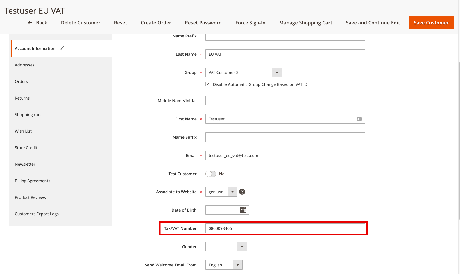 Adobe Commerce VAT Settings