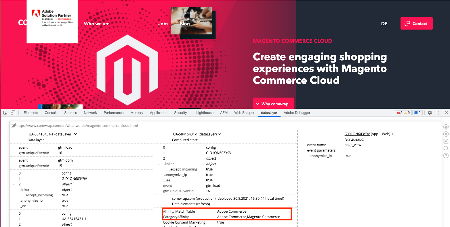 You can see that we passing the Affinity Match Table "Adobe Commerce" to Adobe Target.