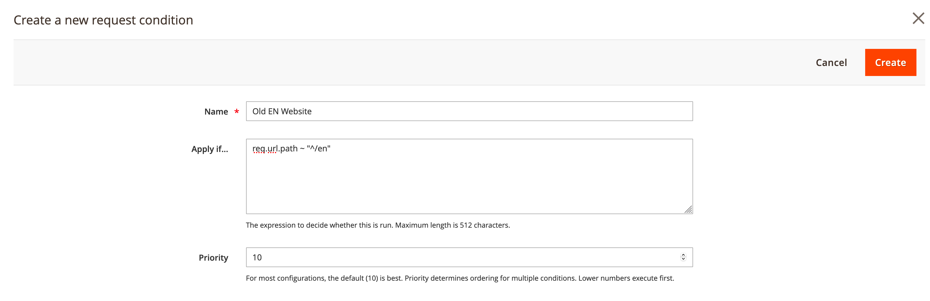 Setting up a condition for a new backend in Adobe Commerce Cloud Admin