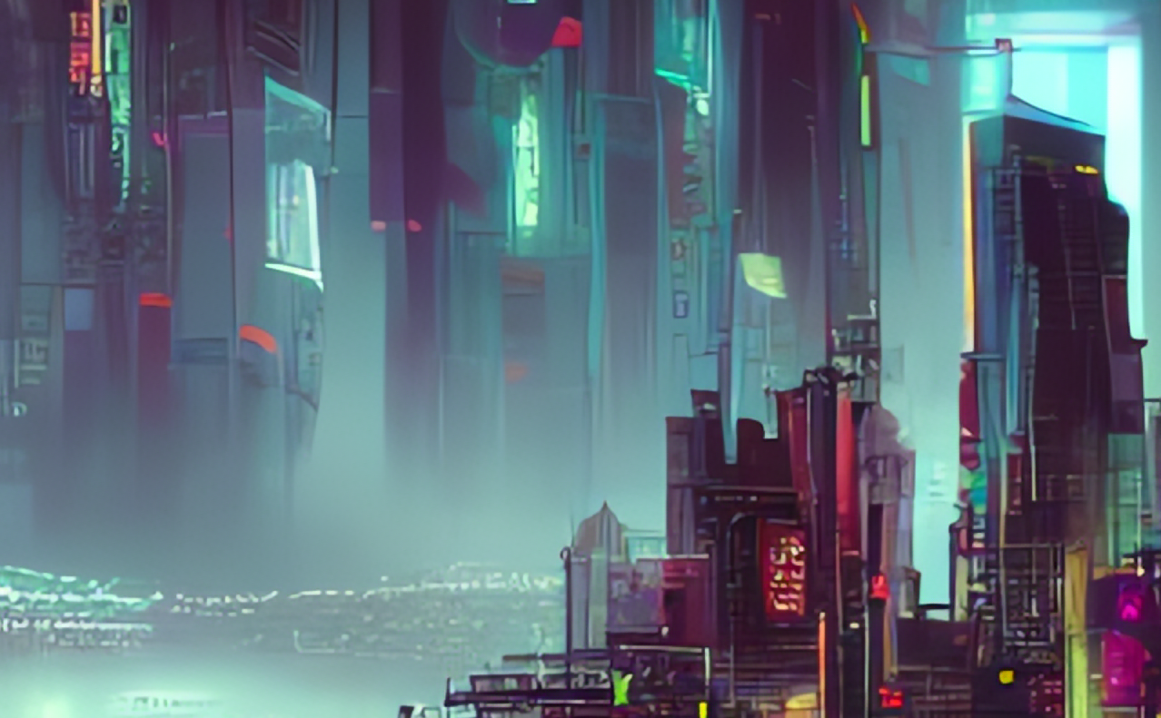 Tag cloud in futuristic cyberpunk landscape