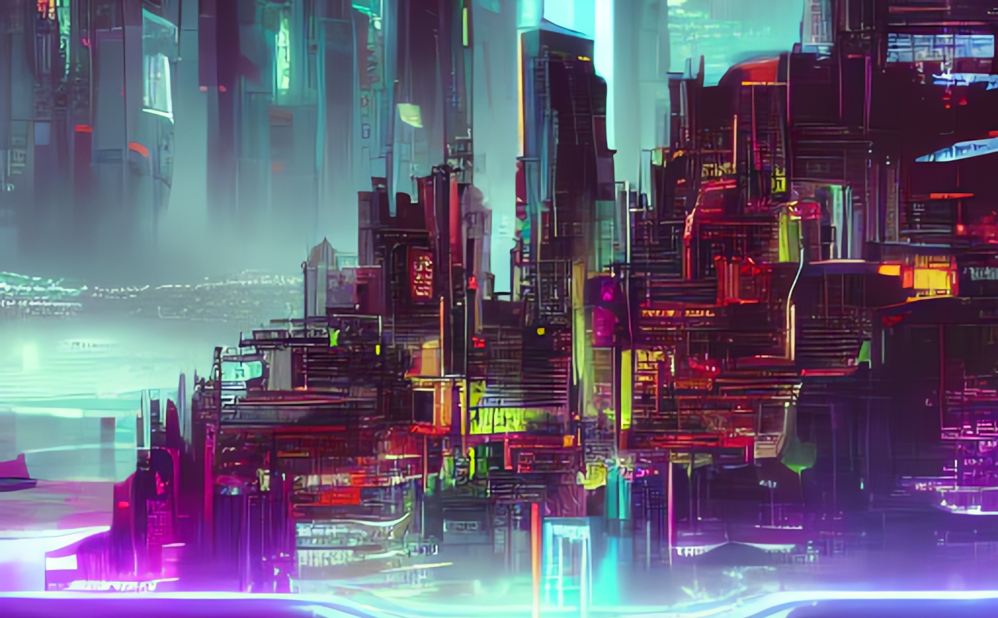 Tag cloud in futuristic cyberpunk landscape