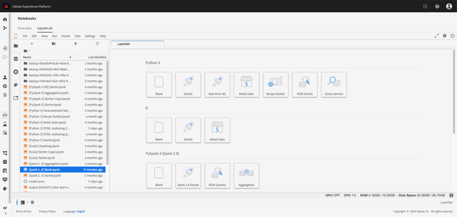 UI of Jupyter Notebook, a Data Science Workspace feature.