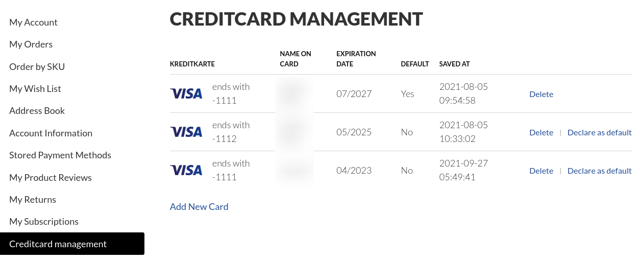 Credit Card Management in Adobe Commerce Customer Account